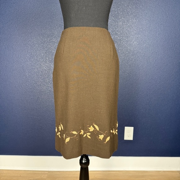 Ann Taylor Brown Embellished Midi Pencil Skirt, Size 8 (runs small) - Picture 4 of 9